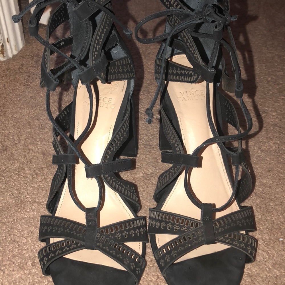 SOLD✅: Vince Camuto black suede lace up heels